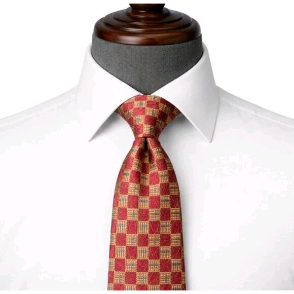 Fumagalli ITALY 100% Silk Tie Red Gold Geometric Check Sartorial Luxury - Picture 2 of 16
